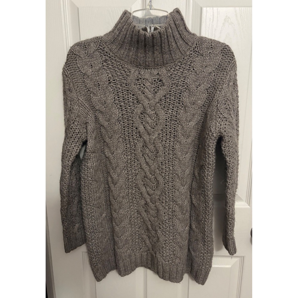 Garnet Hill | Chunky Turtleneck Sweater Cable Alpaca Wool Blend Sz S